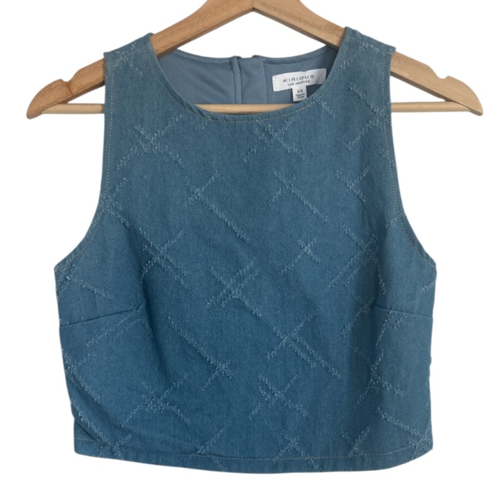 💕 Kirious Los Angeles Blue Denim Textured Zip Back Top Excellent Condition XS